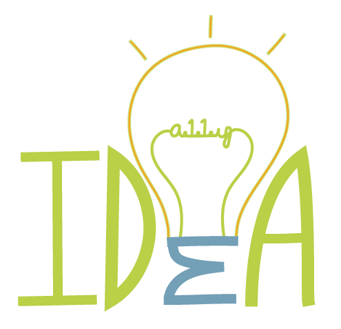 IDEA lab logo with the word IDEA, a light bulb atop the letter 'E,' and the filament spelling a11y. Colors used are green and blue'