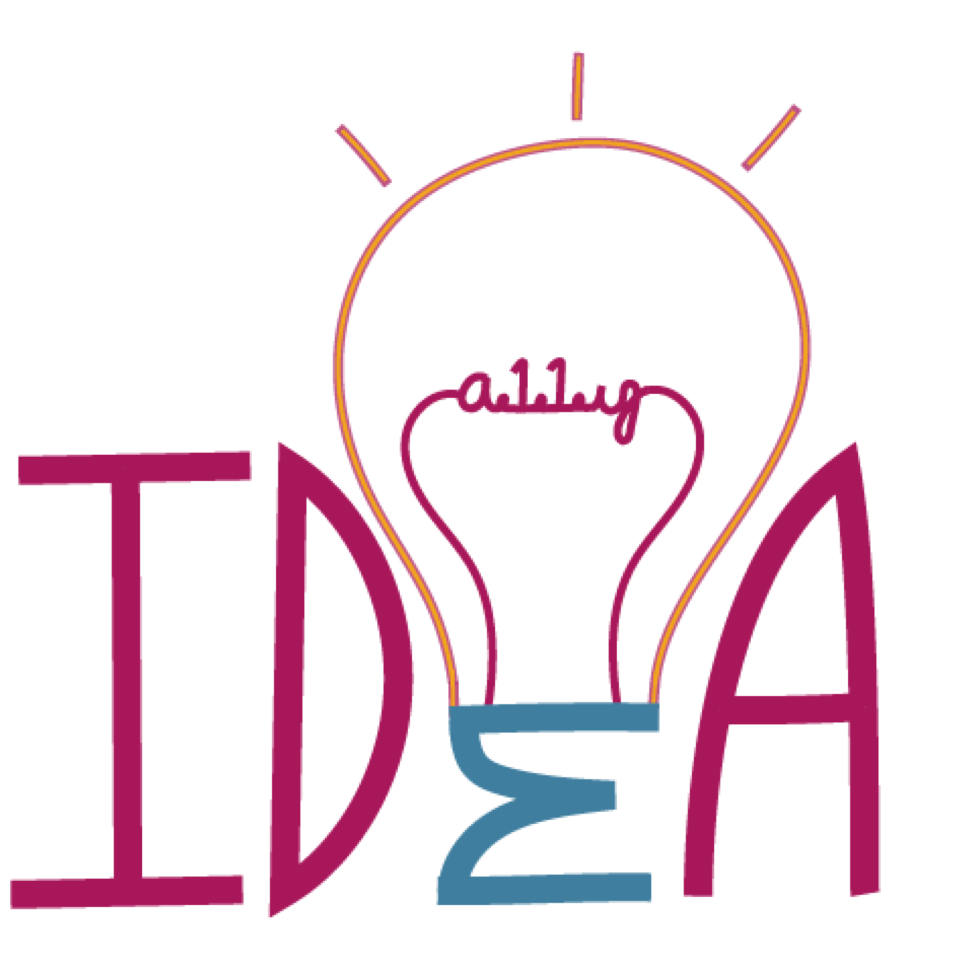 IDEA lab logo with the word IDEA, a light bulb atop the letter 'E,' and the filament spelling a11y. Colors used are purple and blue'
